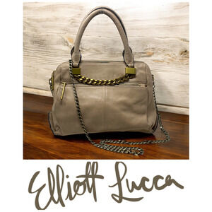 Elliott Lucca Tan Pebbled Leather Top Handle Satchel Purse Bag Chain Strap READ